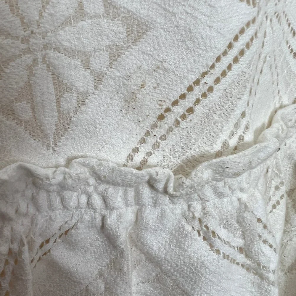 Sézane Livy Dress Parisian Ecru Off White Mix Woven Lace Short Puff Sleeve Mini - Picture 11 of 15